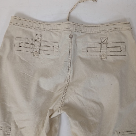 Prana Cream Cargo Capri's Beige Short Ties Pockets Short Baggy Beige Offwhite - Picture 9 of 9